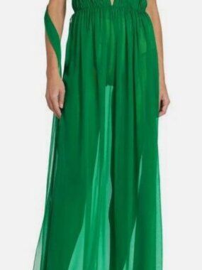 Aliétte Women’s Green Strapless Silk Chiffon Dress Size 10